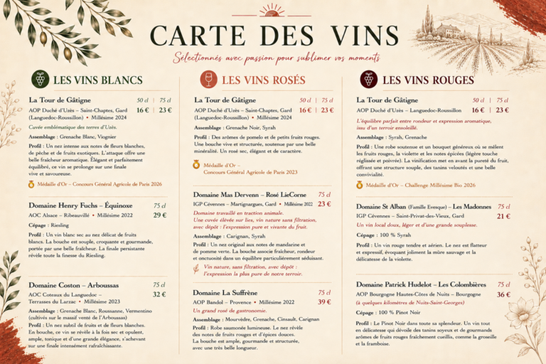 carte des vins sos gourmand vallon pont d'arc