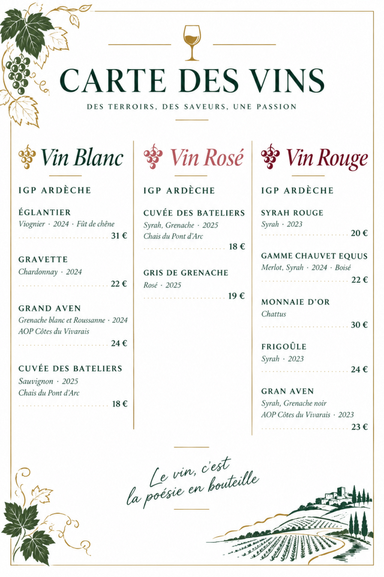 Carte des vin sos gourmand à ardèche